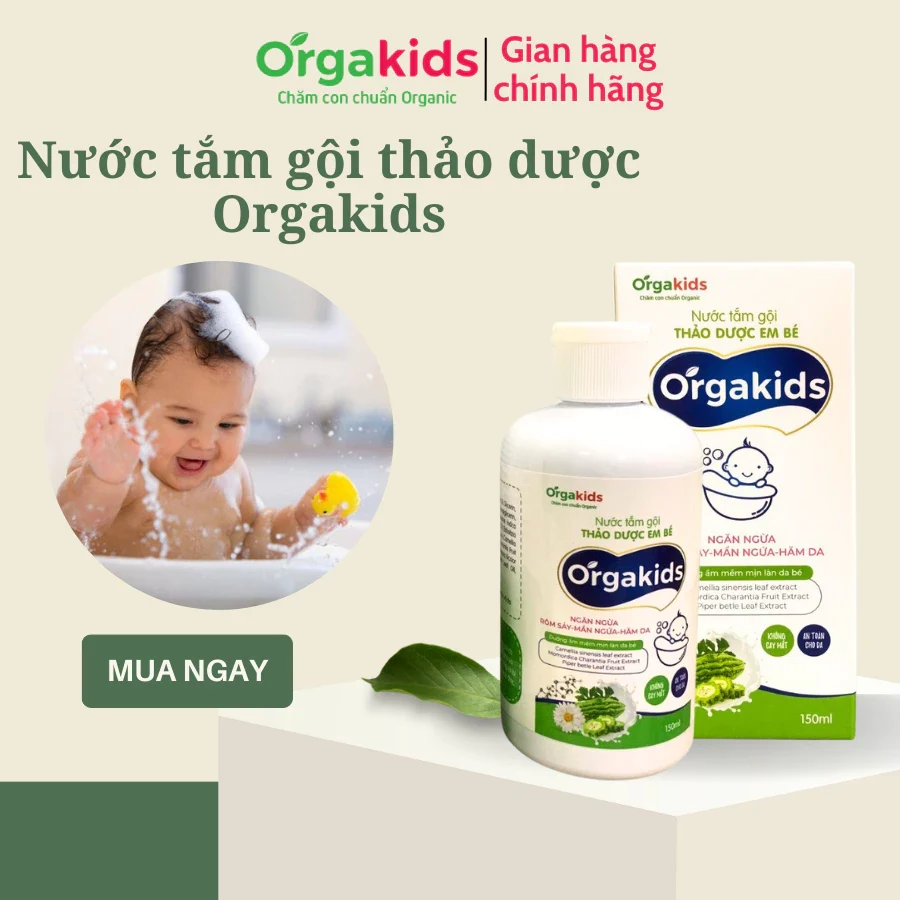 Nước tắm thảo dược Orgakids được ghi cận date