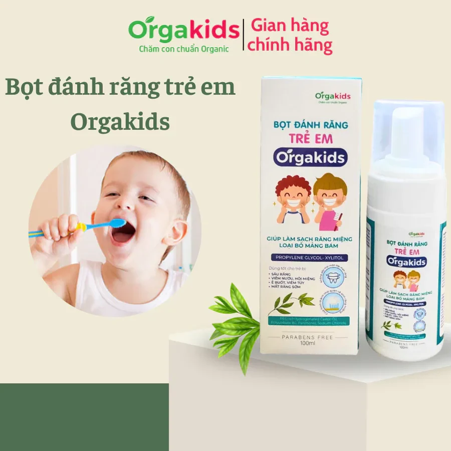 Bọt đánh răng trẻ em cao cấp Orgakids an toàn cho bé làm sạch khoang miệng…