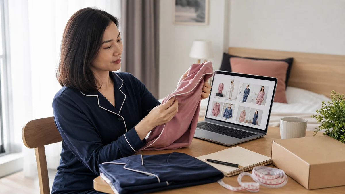 Người phụ nữ trưởng thành đối chiếu món đồ nhận được với ảnh mua hàng