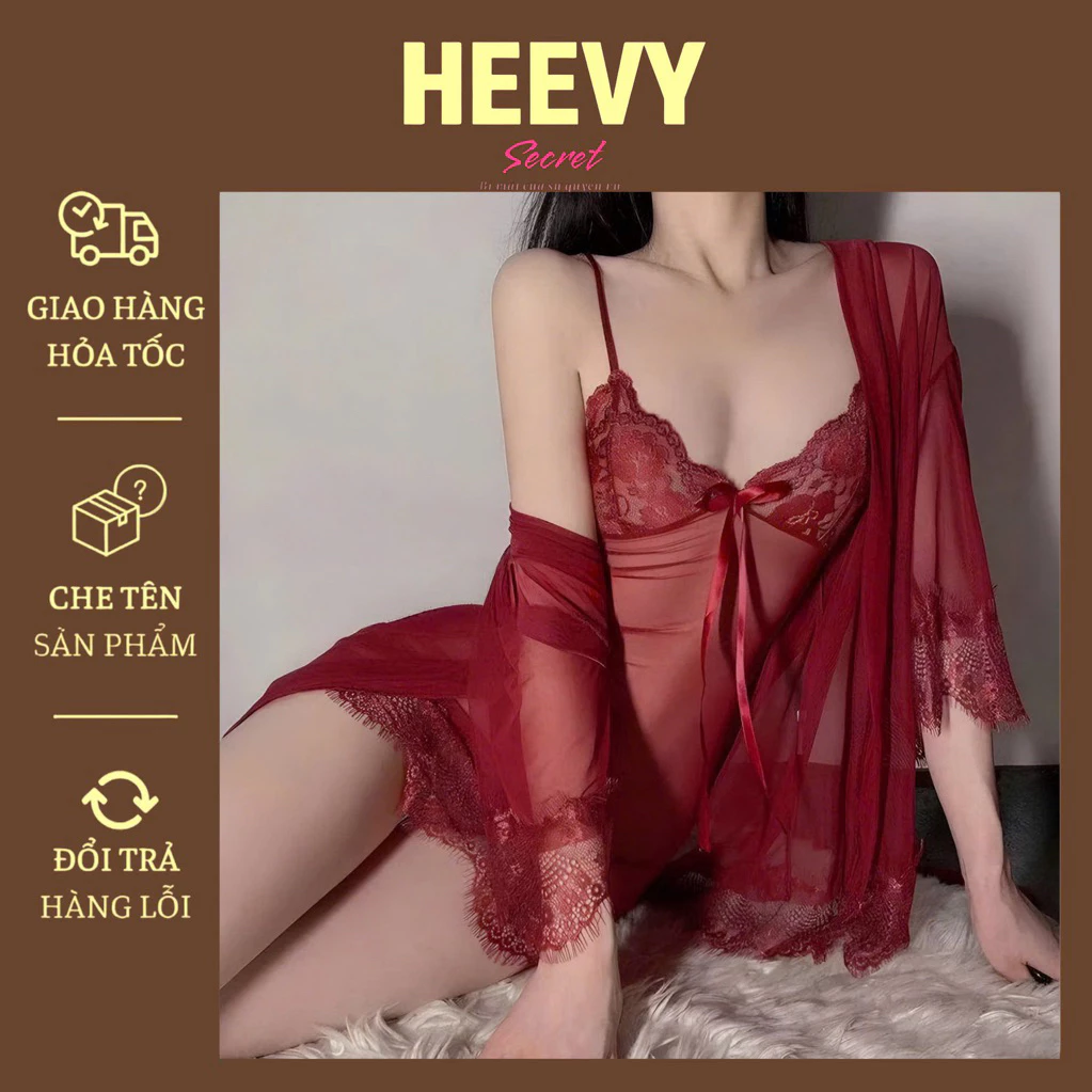 Váy ngủ đỏ kèm áo choàng SLADY VNS62-3010