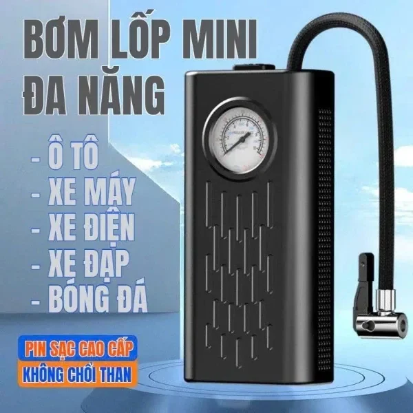 HÀNG CÓ SẴN. Bơm lốp mini di động dùng pin sạc cao cấp dùng cho Ô tô, Xe đạp,…
