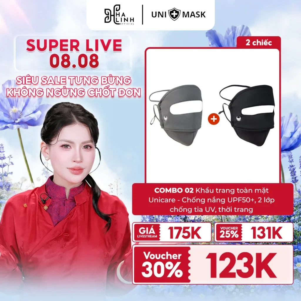 COMBO 2 Khẩu trang toàn mặt Unicare Full Face – Chống nắng UPF50+, 2 lớp,…