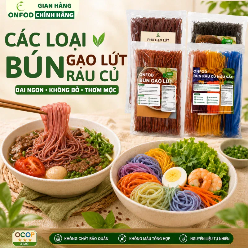 Bún khô gạo lứt, bún rau củ ngũ sắc hữu cơ ONFOD ăn kiêng giảm cân…
