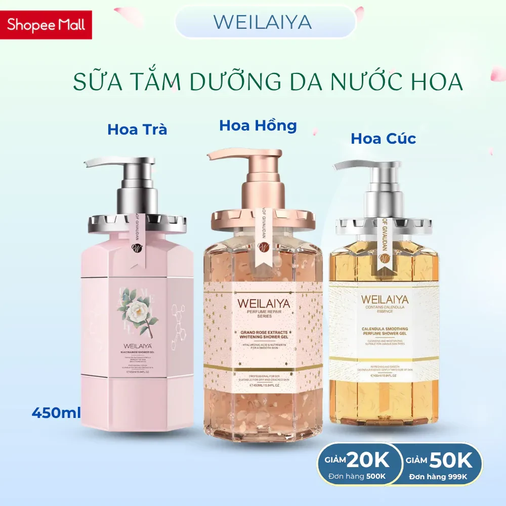 Sữa tắm Weilaiya sạch sâu dưỡng ẩm, dưỡng da body, 450ml