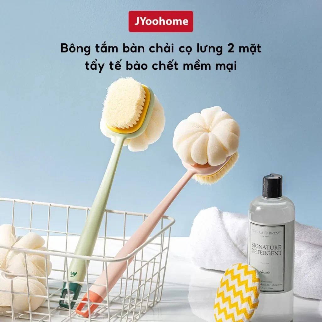 Bông Tắm Chà Lưng 2 Mặt Kèm Bàn Chải Cọ JYoohome Cây Bông Tắm Kì Lưng Tẩy Tế…