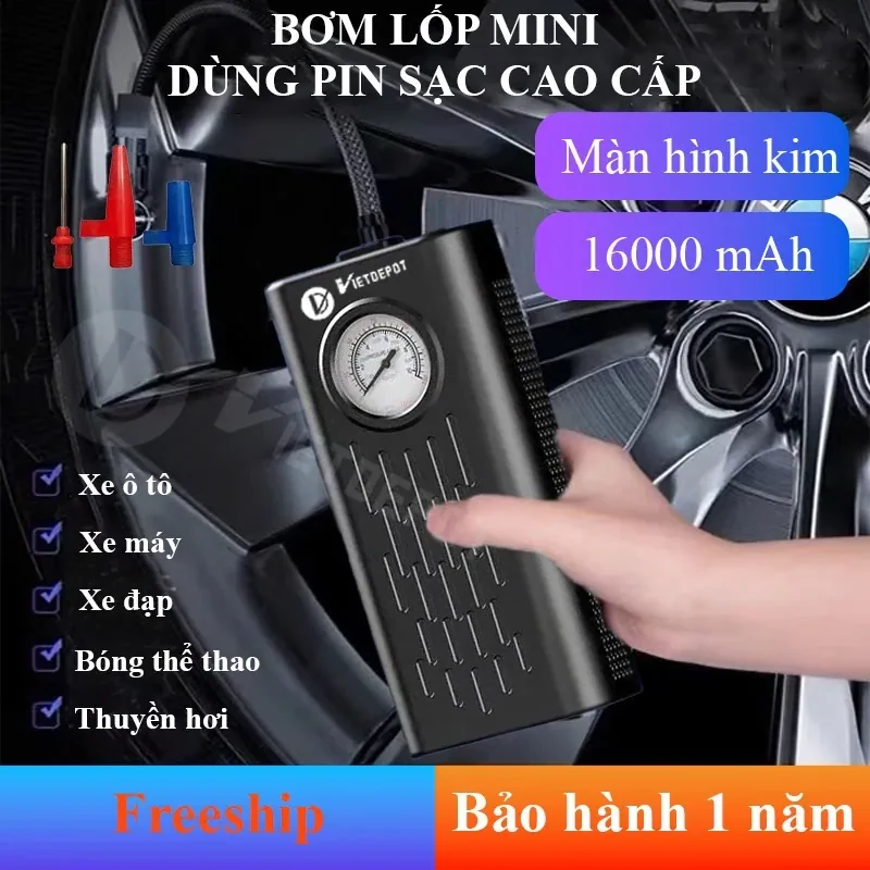 Bơm lốp mini di động dùng pin sạc cao cấp Viet Depot dùng cho Ô tô, Xe đạp, Xe…