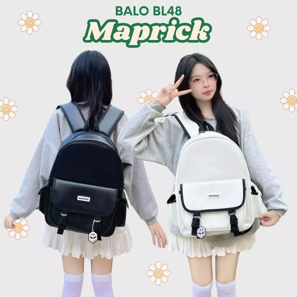 Balo da PU đi học đi chơi kiểu dáng Basic cho nam nữ, 41x30x13cm balo BL48
