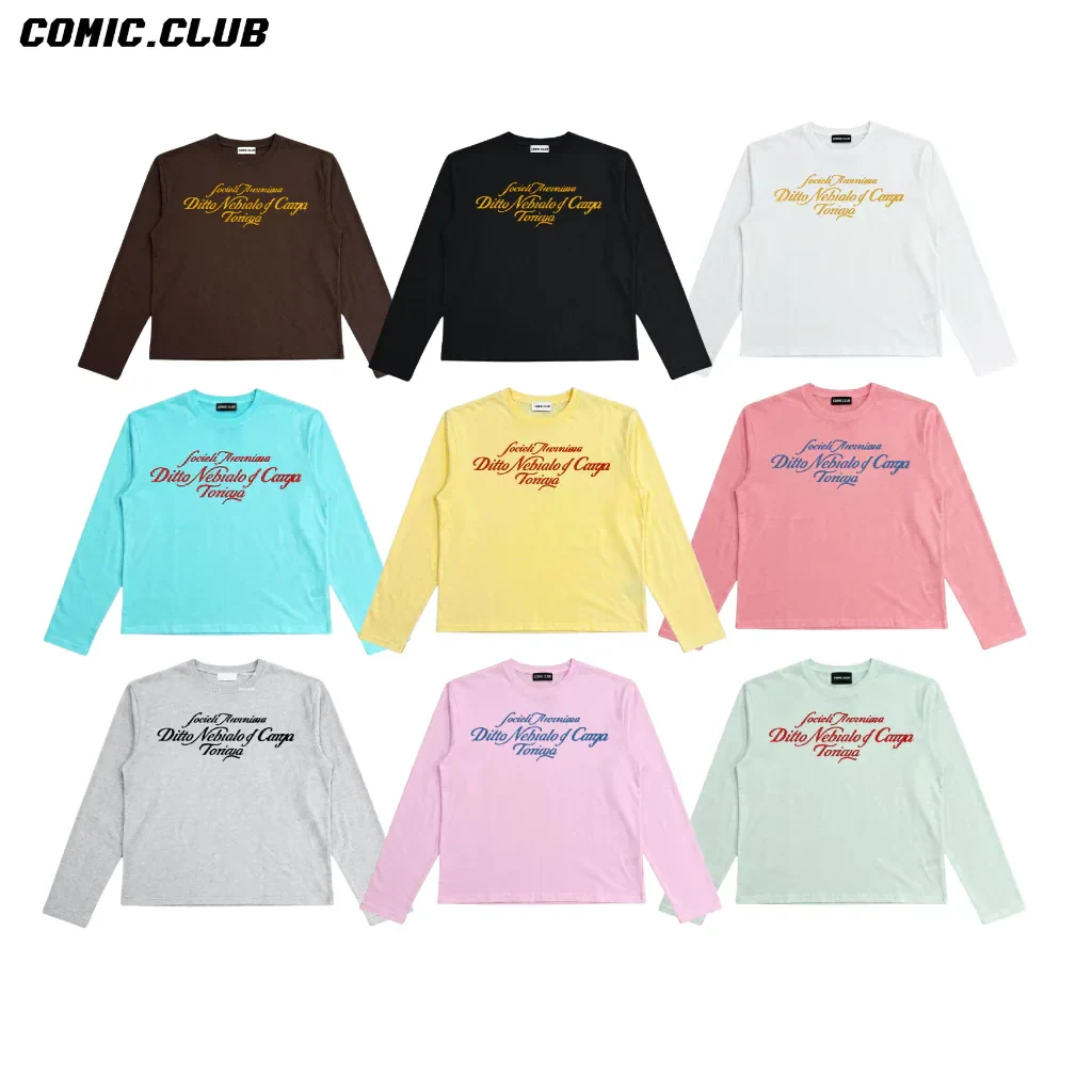 Áo thun cotton xước tay dài 'Comic.Club', thoáng mát.