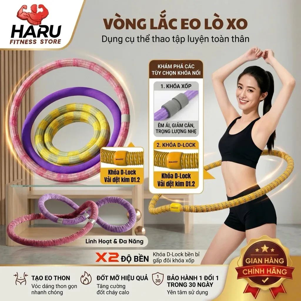 Vòng Lắc Eo Lò Xo HARU Bọc Vải Dệt Cao Cấp 1.5kg 2kg 2.5kg - Không Đau Rát,…