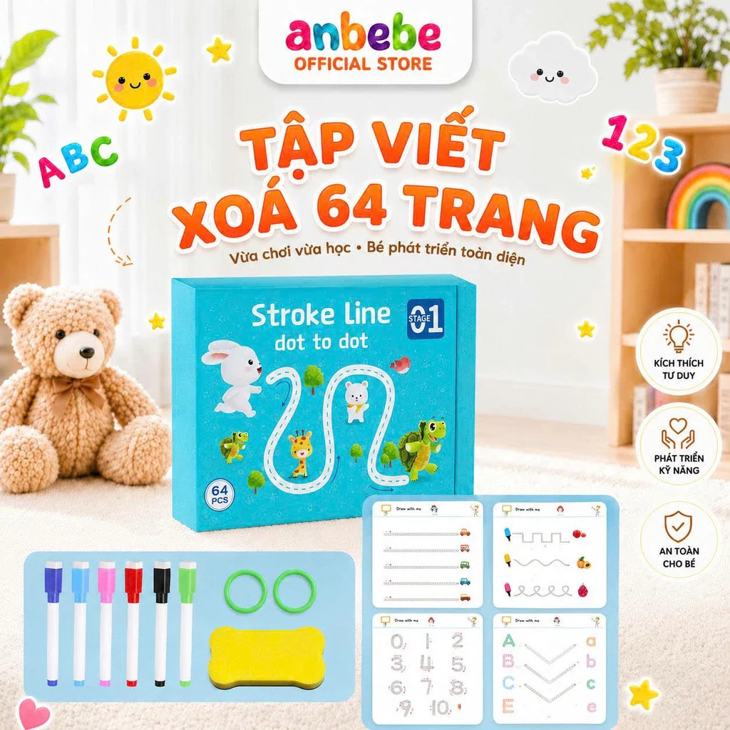 Bộ tập tô xóa được ANBEBE 64 trang