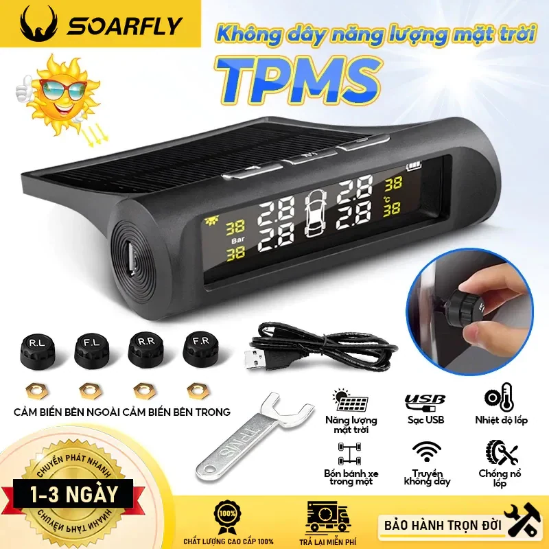 【TPMS】Cảm Biến Áp Suất Lốp Ô Tô Lốp Van Ngoài TPMS Pin Sạc Năng Lượng Mặt Trời…