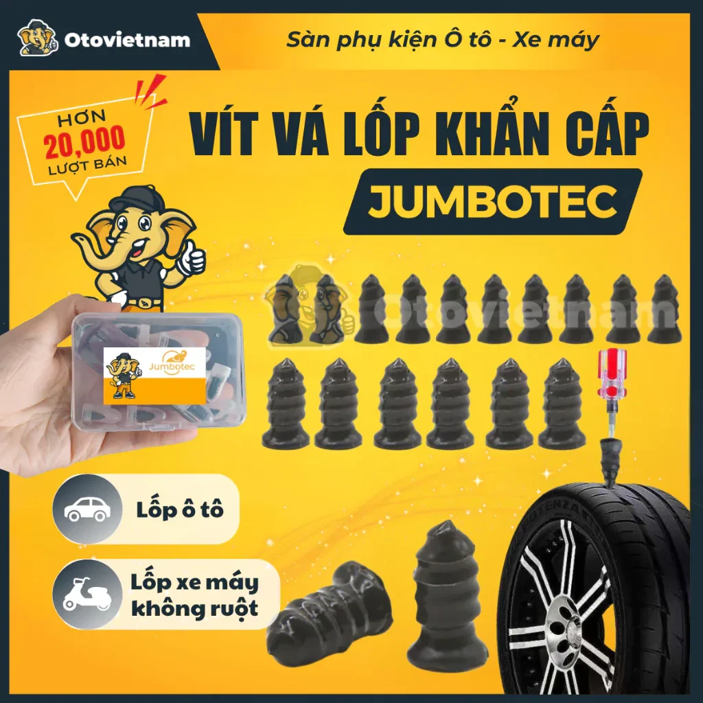 "Vít Vá Lốp Khẩn Cấp Jumbotec: Vít Lõi Thép Bọc Cao Su - Vá Nhanh Ô Tô, Xe Máy…