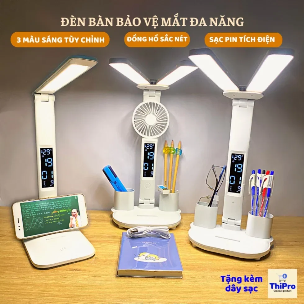 Đèn LED Để Bàn Đa Năng, Đèn Học Để Bàn Chống Cận Cao Cấp Với 3 Màu Sáng Và…