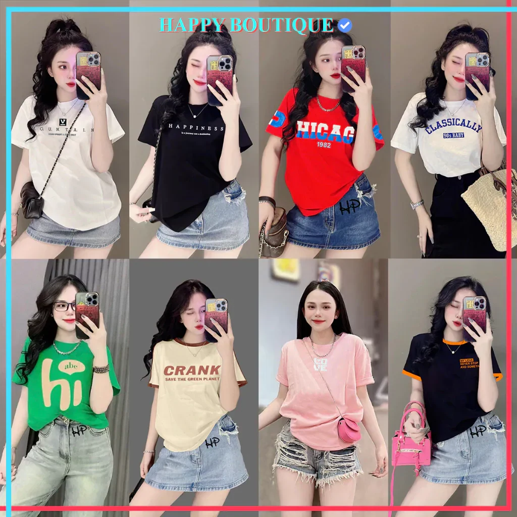 Áo Thun Thái Nữ Cotton 100 % Mềm Mịn Mát, Form Vừa 40~60kg, Nhiều Mẫu, Phong…