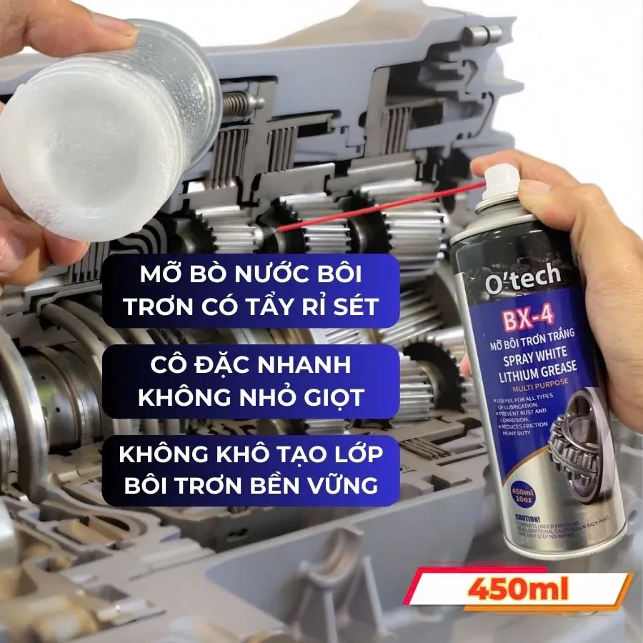 Mỡ bò chịu nhiệt bôi trơn tẩy rỉ sét O'TECH BX-4 Lithium White Grease - Mỡ bôi…