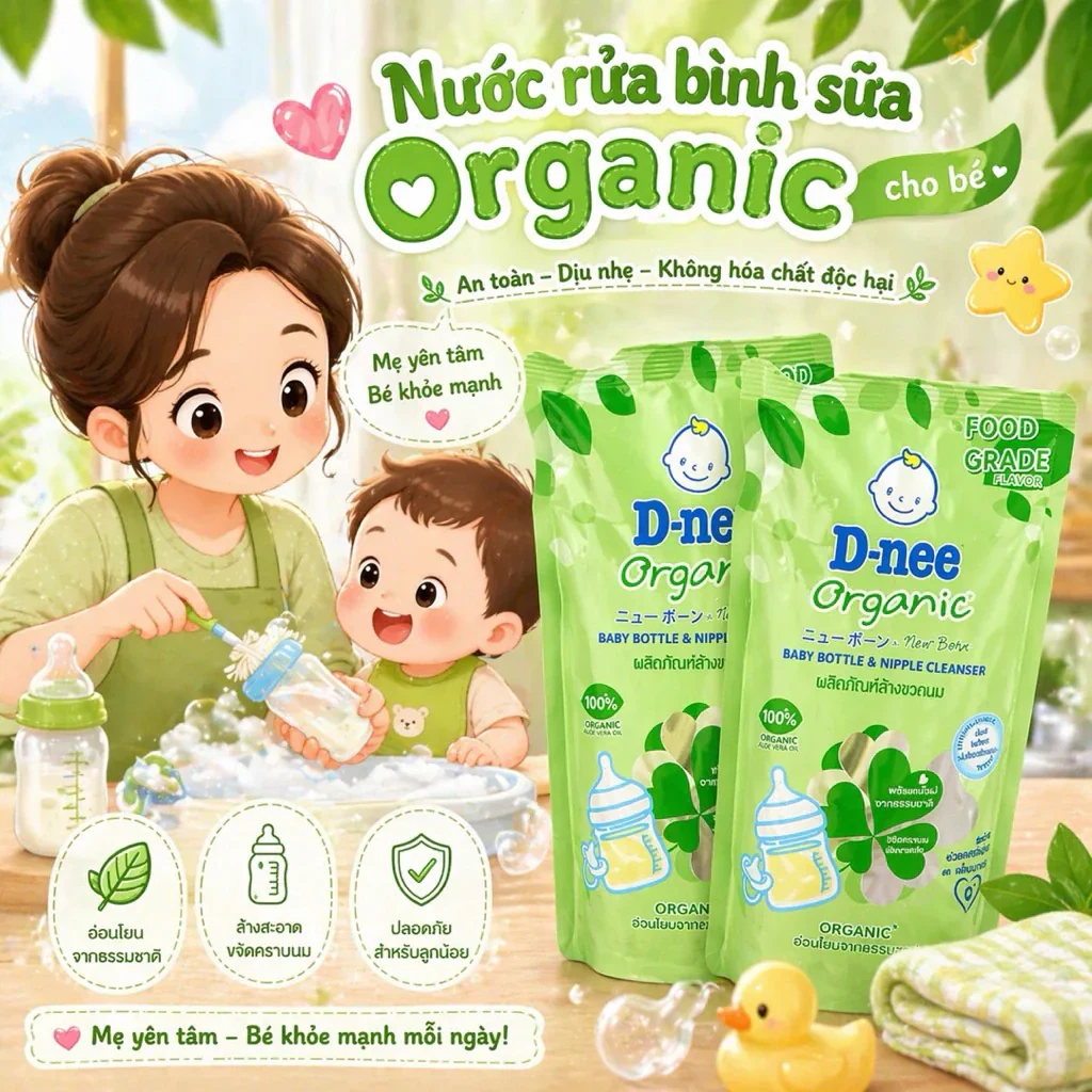 Nước rửa bình sữa ,rau củ cho bé Dnee Organic túi 550ml