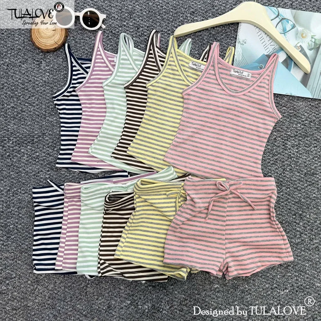 Đồ Bé Gái Áo 2 Dây Và Quần Đùi Nơ Dễ Thương Vải Zip Kẻ Thời Trang Trẻ Em Mặc…