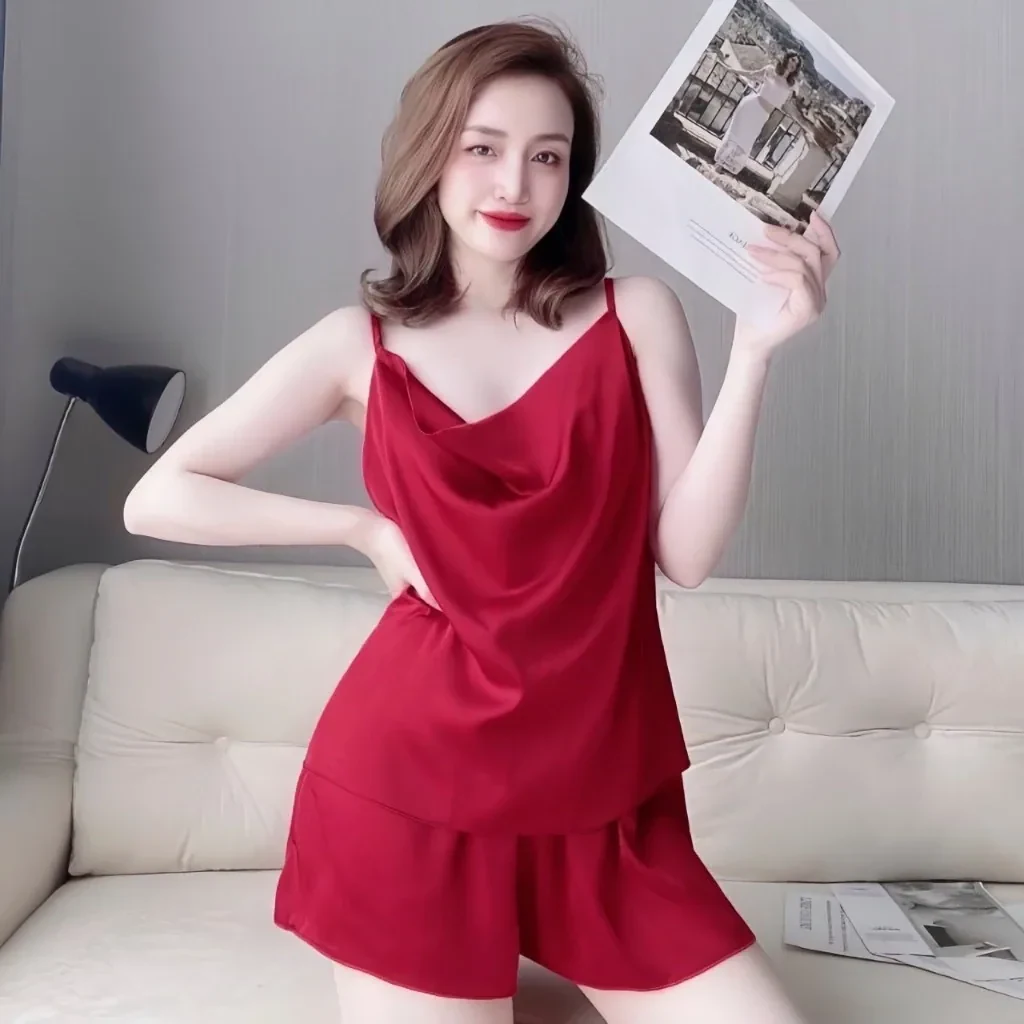 Đồ Bộ Mặc Nhà Hai Dây Quần Đùi Lụa Satin Hisexy MS13