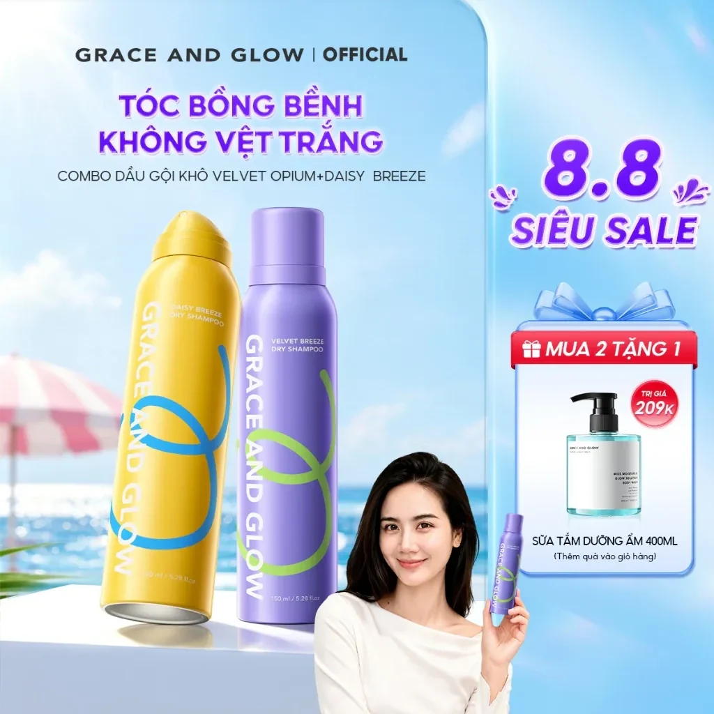 Dầu gội khô phồng tóc Grace and Glow kiềm dầu lâu bết giúp giải cứu tóc bết…