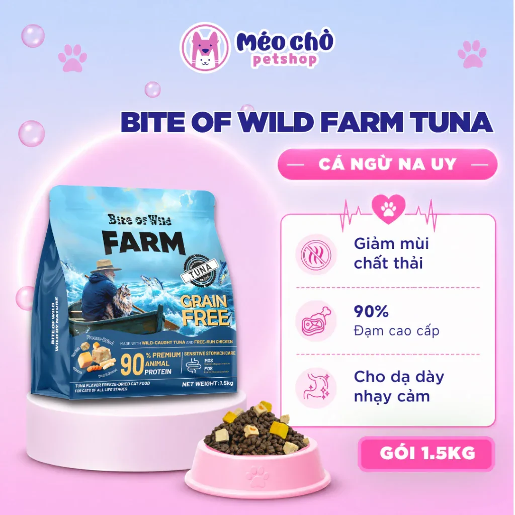 Hạt Cho Mèo Bite Of Wild Farm Cá Ngừ, Gói 1.5KG, công thức nhẹ bụng, dễ tiêu…