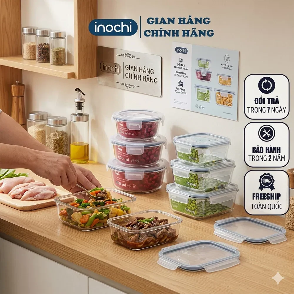 Hộp Thuỷ Tinh -Đựng Thực Phẩm Nikko INOCHI Đựng Đồ Ăn, Thức Ăn Trong Ngăn Đá…