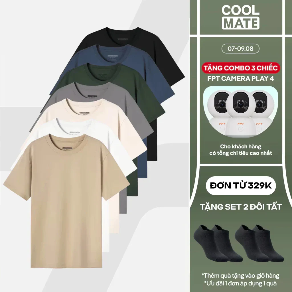 Áo thun nam TShirt Basic Cotton 100% 220gsm dày dặn mềm mại Coolmate