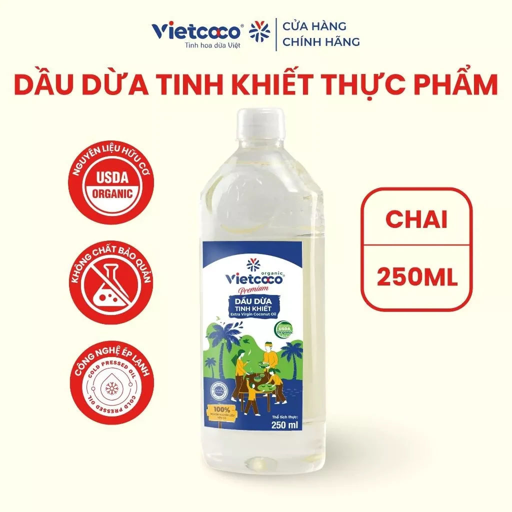 Dầu dừa tinh khiết Organic VIETCOCO 250 ml