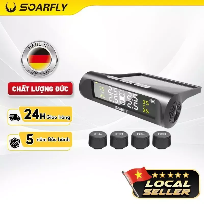 SOARFLY Cảm Biến Áp Suất Lốp ô tô TPMS không dây dùng tấm pin mặt trời màn…