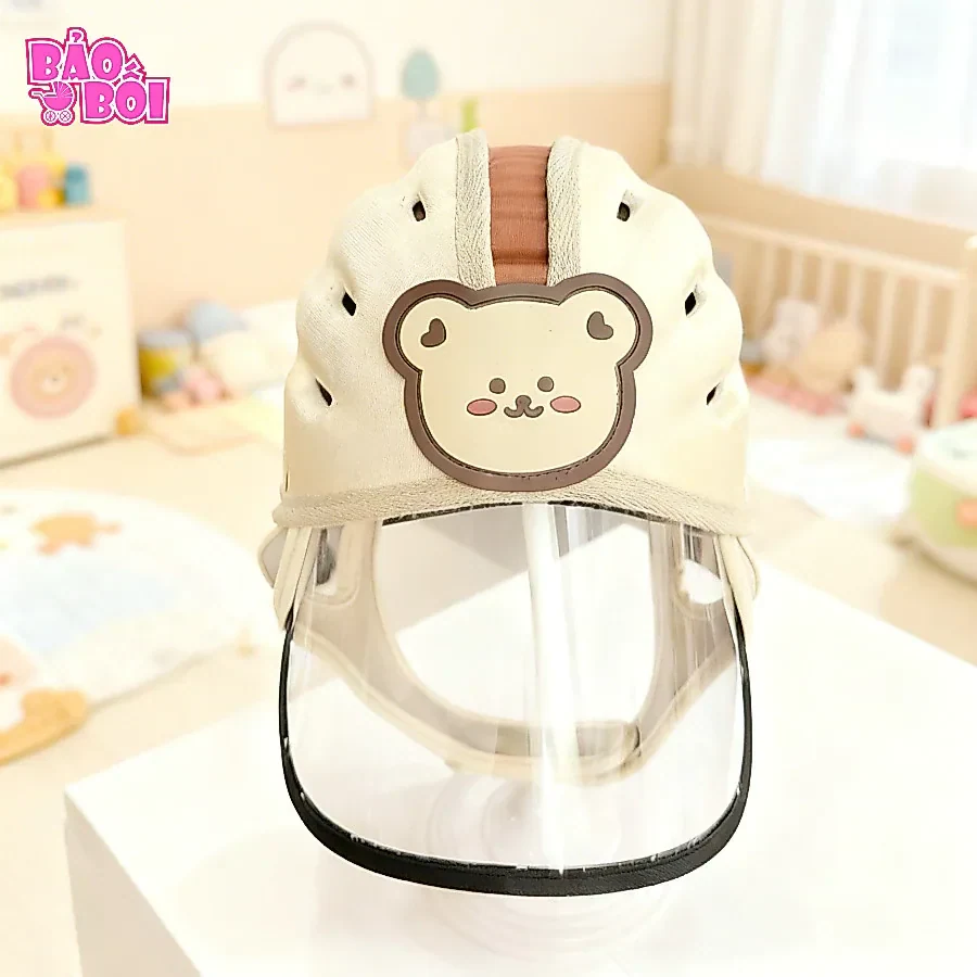 Mũ bảo vệ đầu có kính chắn bui, chắn gió cho bé tập đi xe máy, kính tháo rời…