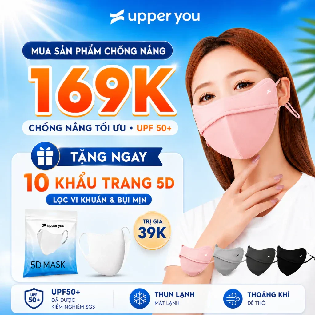 Khẩu Trang Chống Nắng UPF50+ Chống UV UPPER YOU Chất Lụa Băng Mịn Mát Thoáng…