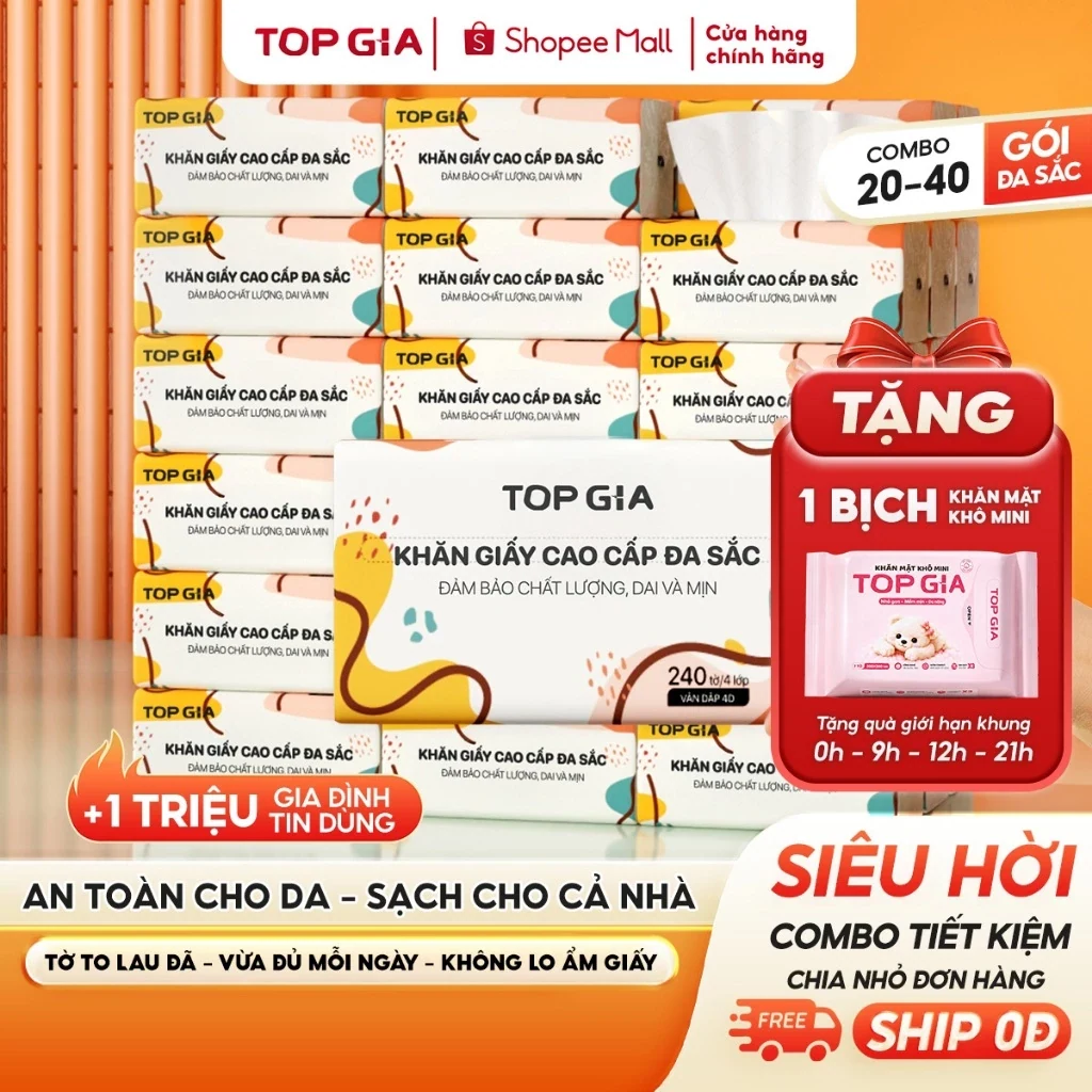 Giấy ăn rút TopGia 240 tờ, 4 lớp