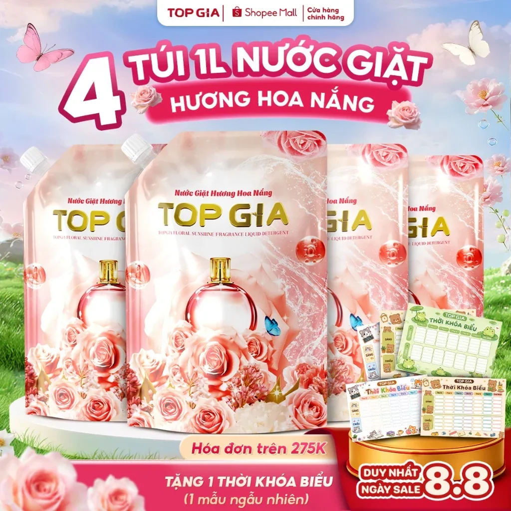 Nước giặt xả Top Gia hương hoa nắng dịu nhẹ túi 1L giúp làm sạch khuẩn sạch…
