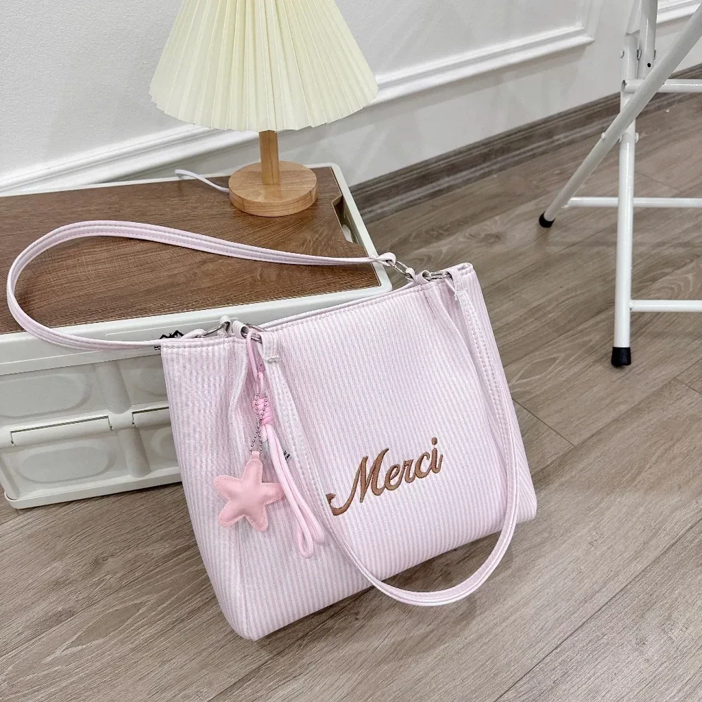 Túi tote nữ Merci sọc pastel Hàn Quốc đựng vừa A4, túi đeo vai đi học đi làm…