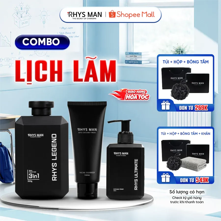 Bộ Quà Tặng Nam - Sữa tắm gội nam 350 ml & Sữa rửa mặt nam 100ml & Dung dịch…