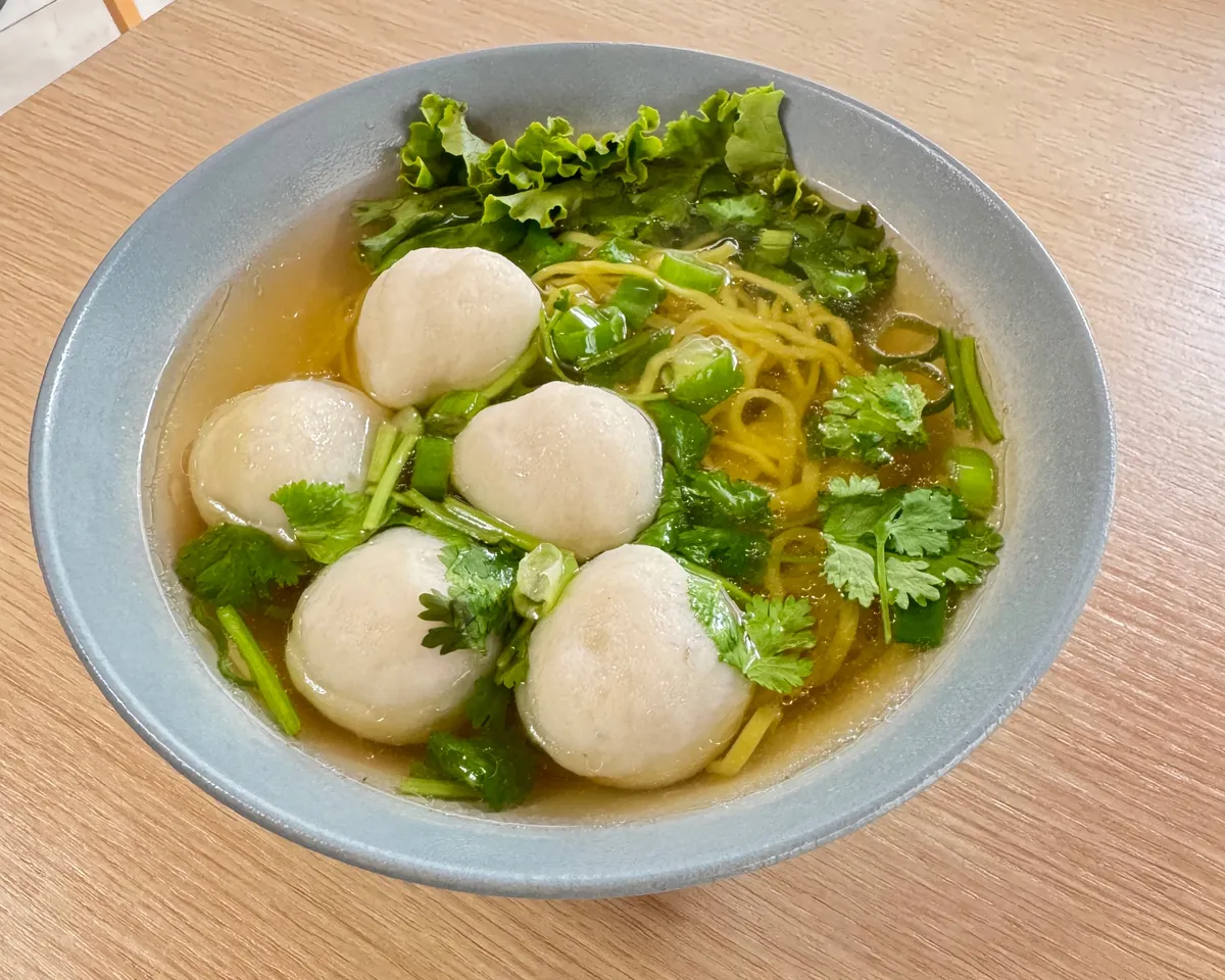 T9:Soupe de nouilles au boulettes de poisson farce de porc