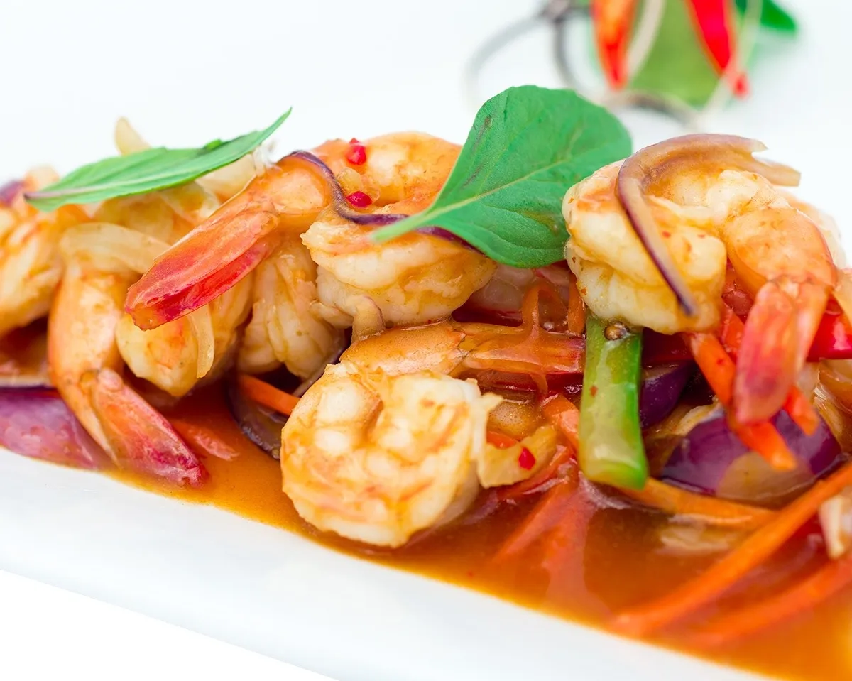 808. Crevettes sautees au basilic a la sauce huitre 金不换虾