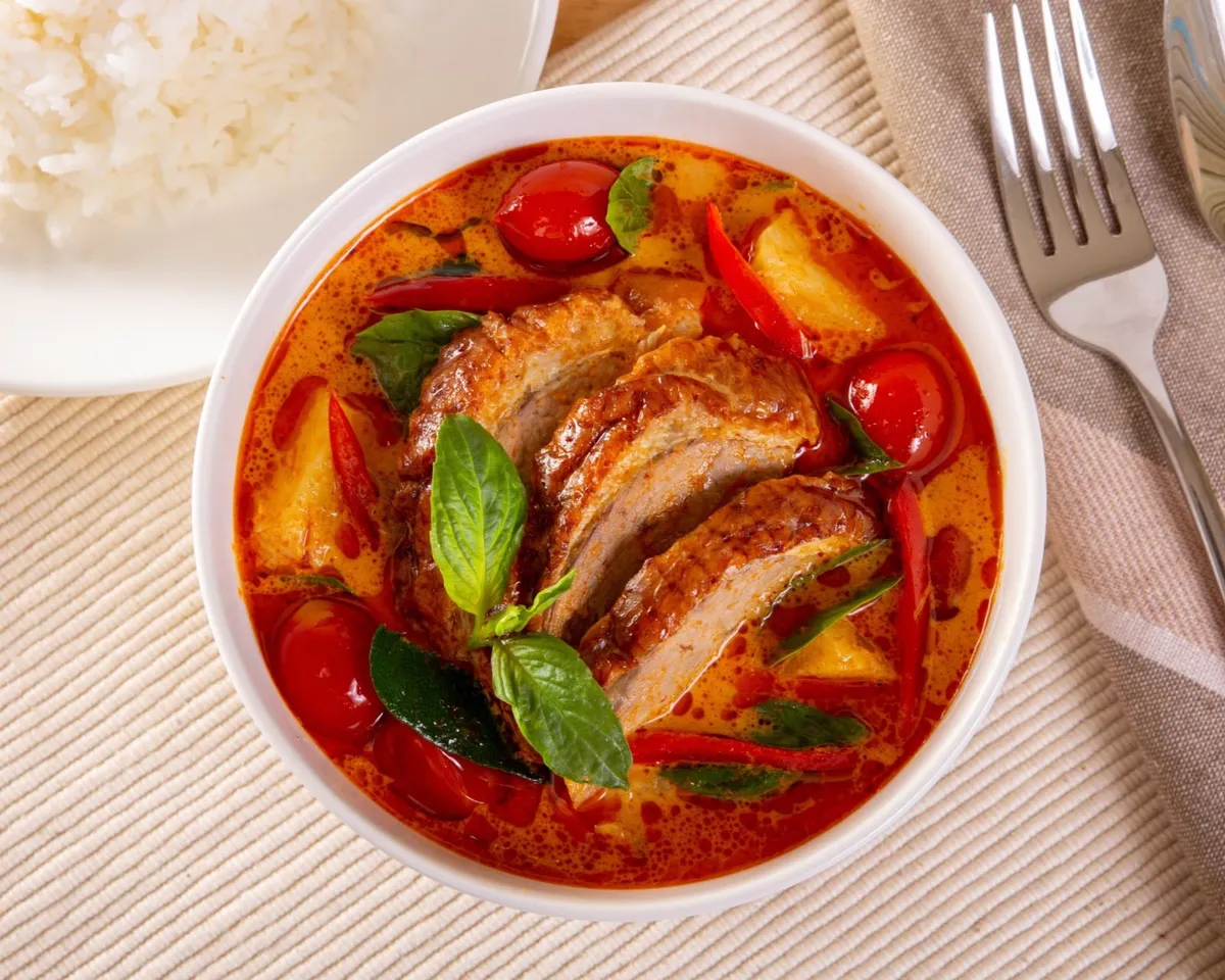 507. Magret de canard roti au curry rouge avec ananas et tomates 番茄菠萝鸭