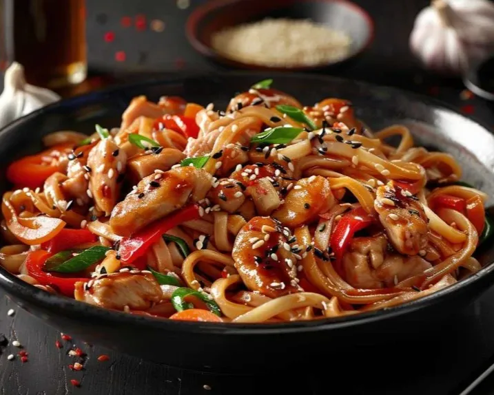 PTP. Pates de riz sautee au poulet