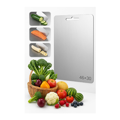 Tábua de Corte Inox para Cozinha Dupla Face Aço Inox Superfície Higiênica