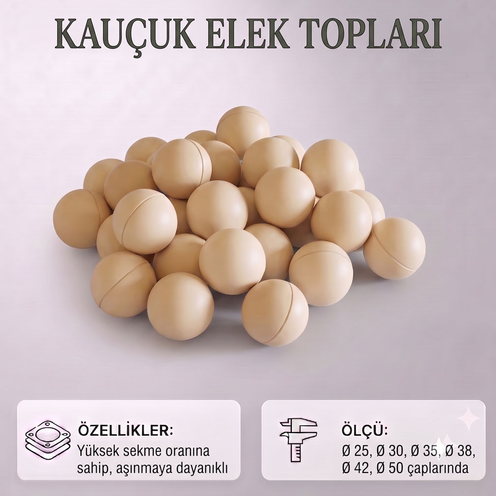Kauçuk Elek Topları (Yüksek Sekmeli, Ø 25 - Ø 50 mm) – Çelik Kauçuk