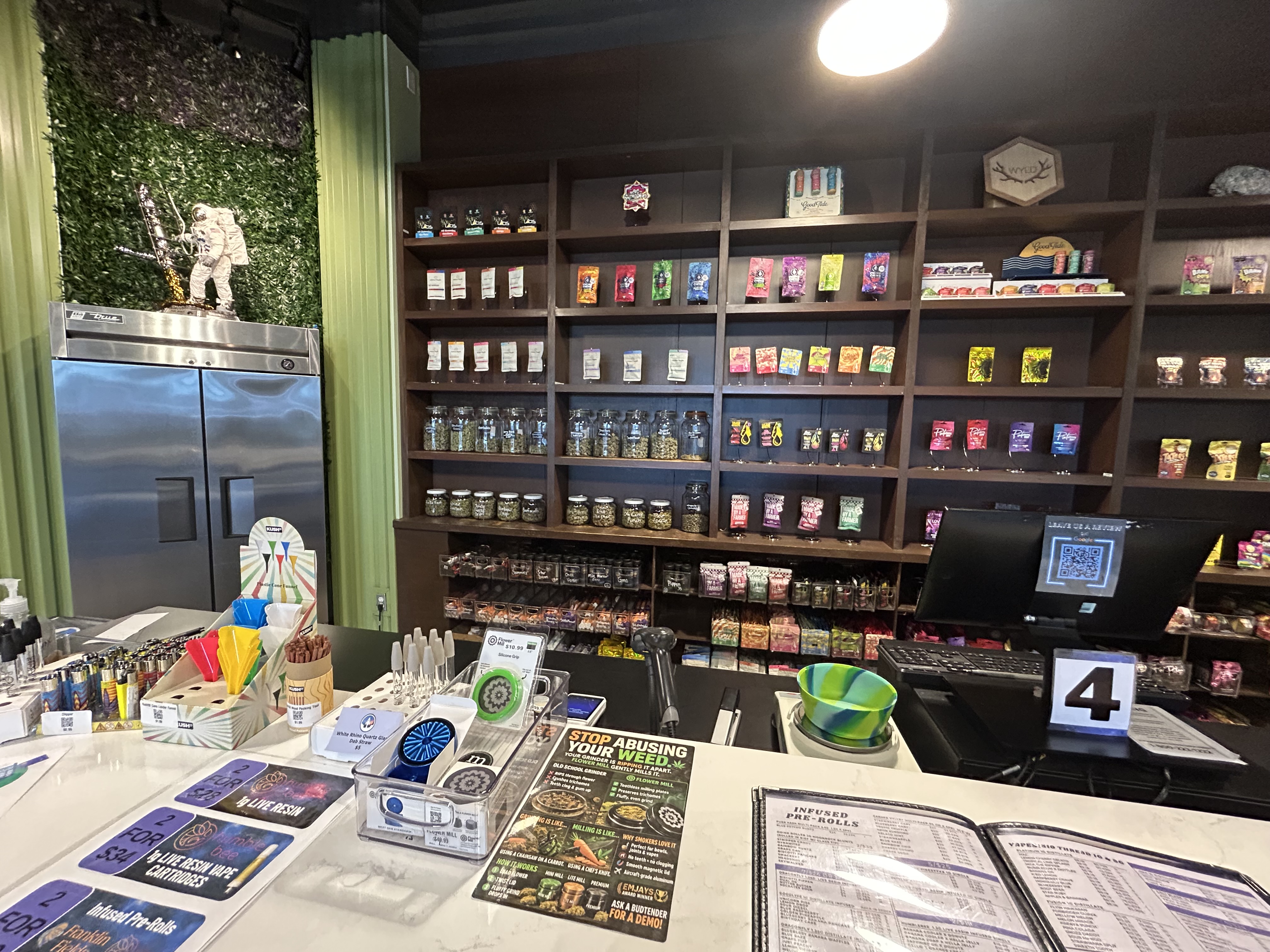Meds Cafe Cedar Springs — shelves and cannabis products