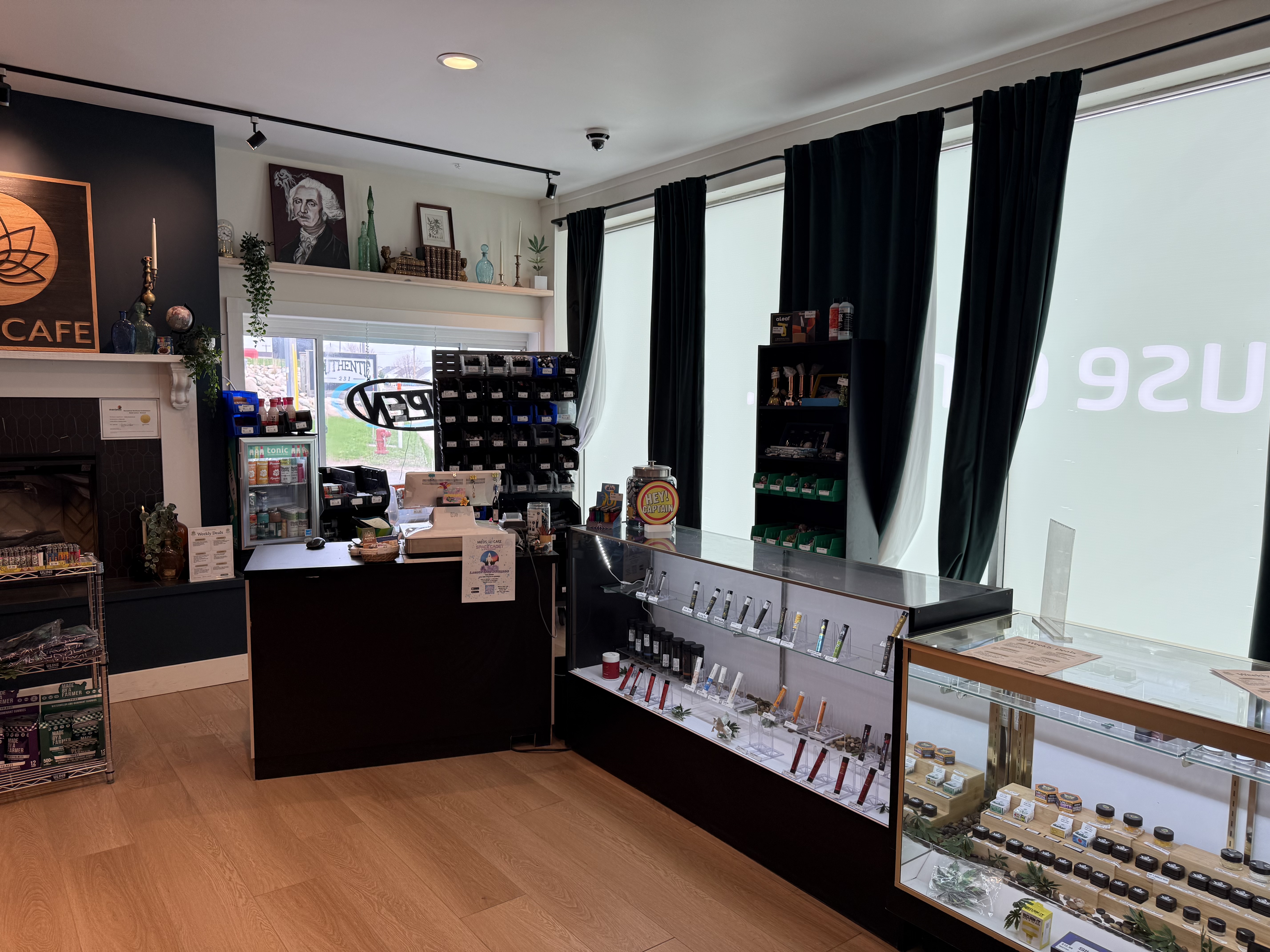 Inside Meds Cafe Manistee — store layout and welcoming atmosphere