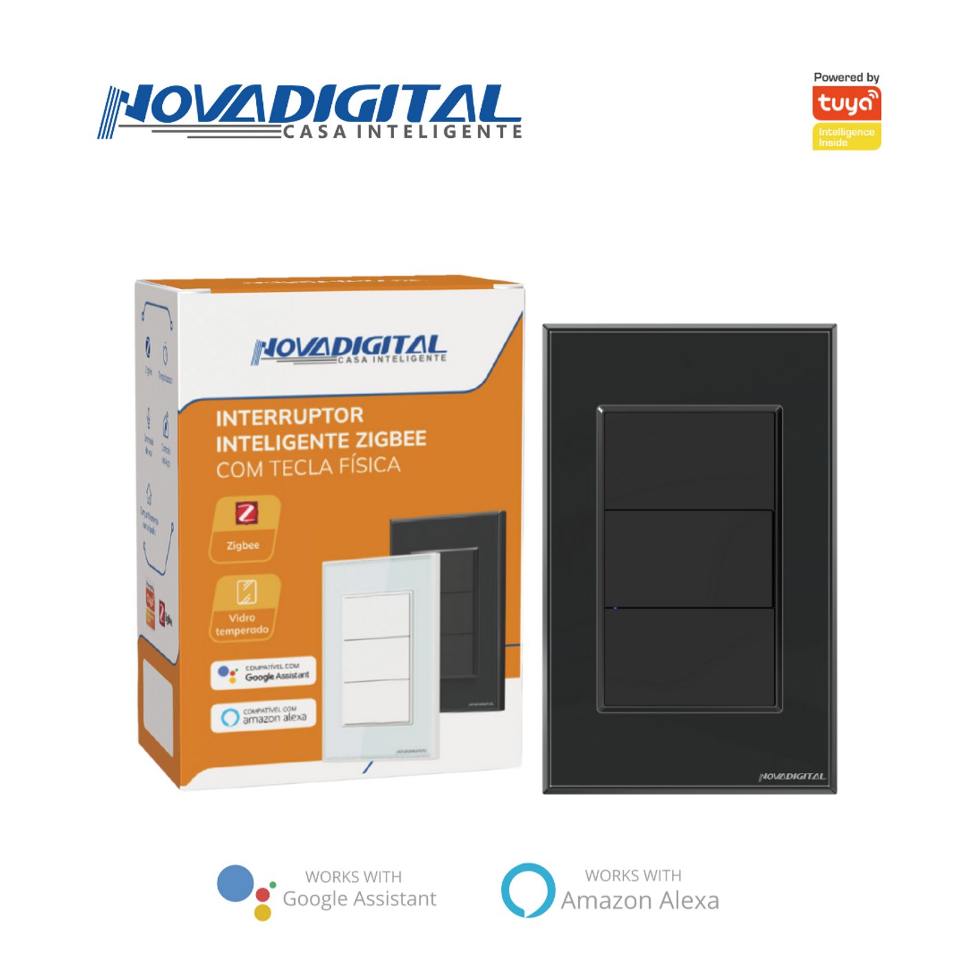 Interruptor Inteligente ZigBee com Tecla Fisíca - 3 Teclas