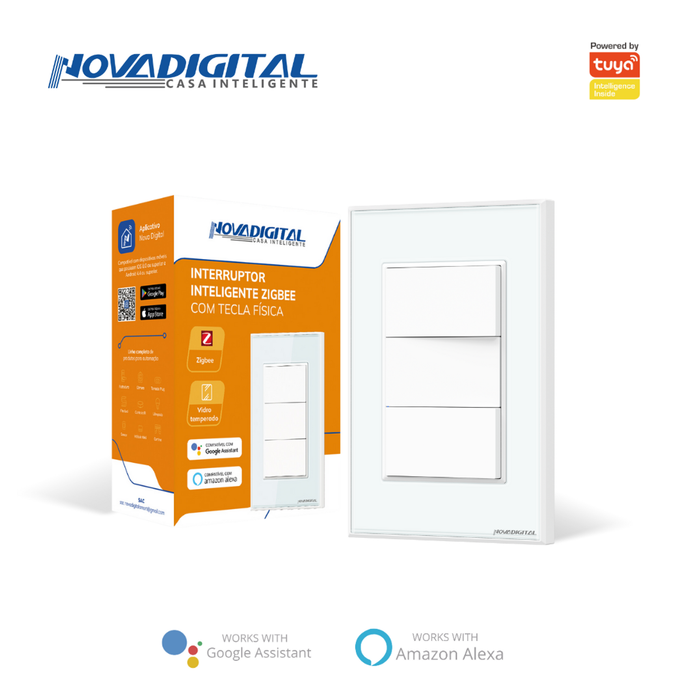 Interruptor Inteligente ZigBee com Tecla Fisíca - 3 Teclas — foto 2