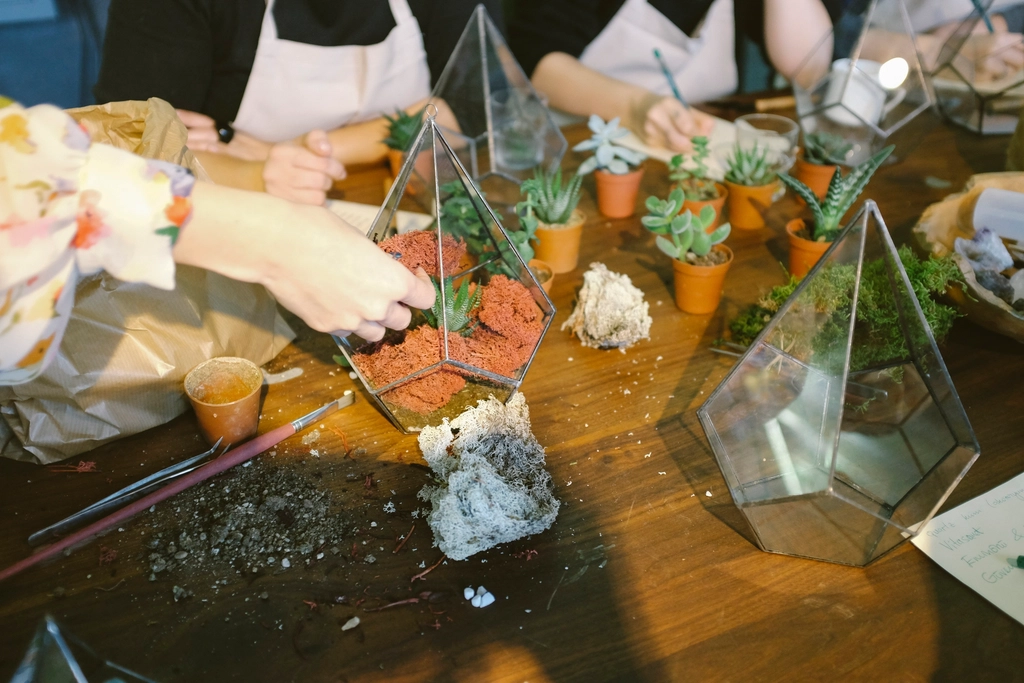 People attending terrarium workshop