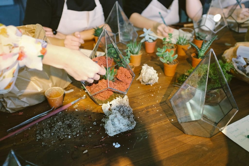 People attending terrarium workshop