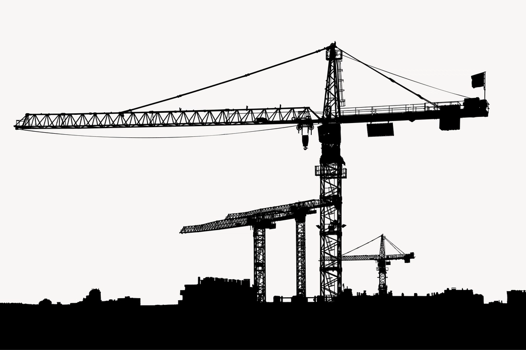 Construction site silhouette background, industrial