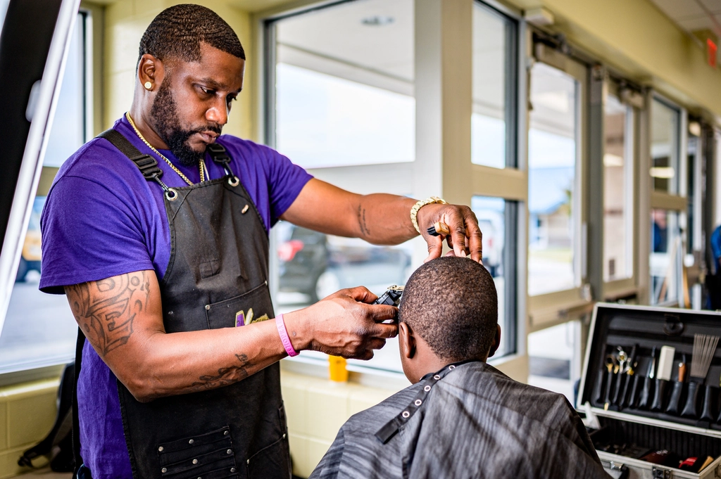 Cops & Barbers provided haircuts