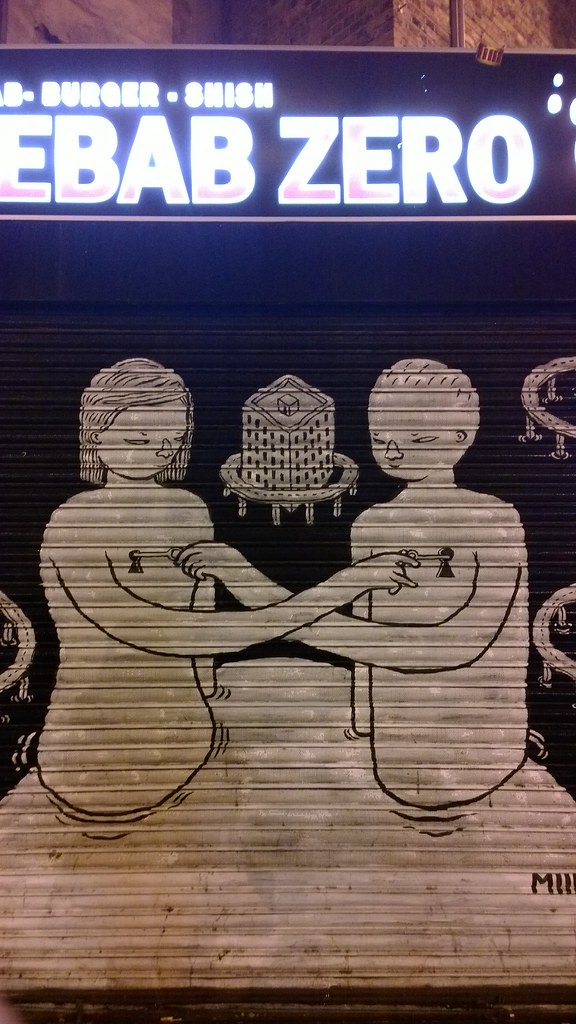 the Key to my heart graffit in Shoreditch London on the Kebab Zero store front gates