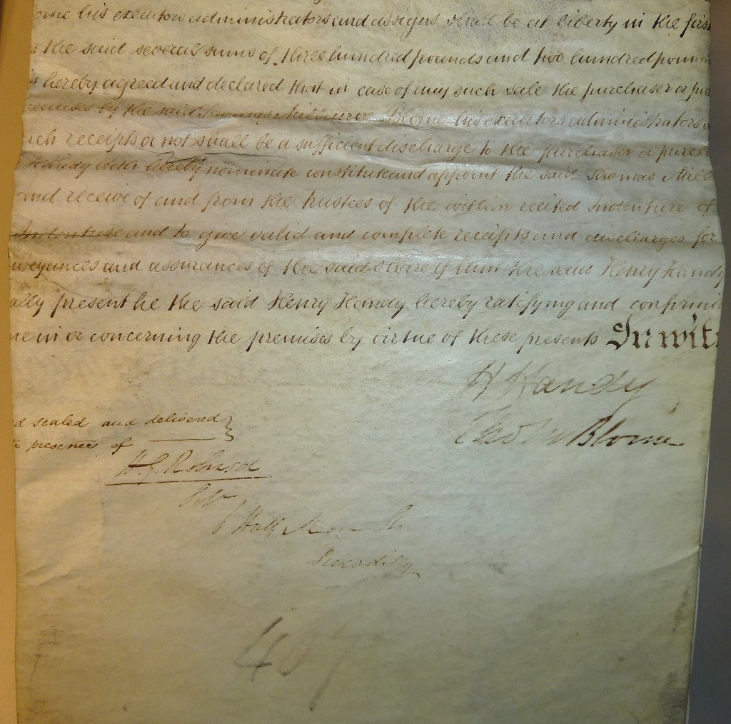 19th-century English legal document, possibly a contract between Henry Handy and Thomas Milbourne Bl